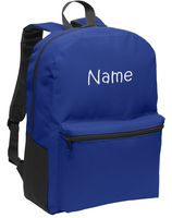 Personalized Blue Two Pocket Backpack with Embroidered Name on Top Pocket
