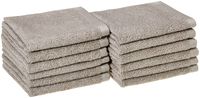 AmazonBasics Quick-Dry Bathroom Washcloth, 100% Cotton, Set of 12, Platinum