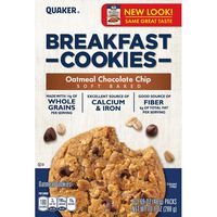 Quaker Breakfast Cookies, Oatmeal Chocolate Chip, 6-1.69oz Cookies Per Box