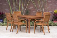 Amazonia Arizona Rectangular Patio Dining Set | Made Durable Eucalyptus, 7-Piece, Light Brown