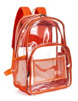 VOLINER Plastic Clear Bag Heavy Duty Clear Backpack for School Durable Transparent Bag Clear Bookbags See Through Bag Clear Travel Bag Orange