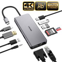 Updated USB C Hub, YEMO 11 in 1 Type C Adapter Dock with Giga Ethernet, 4K USBC to HDMI, VGA, 2 USB3.0 2 USB2.0 PD, SD TF Card Reader, Audio/Mic, for MacBook Pro and Other Type C Laptops