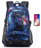 Backpack for School College Student Bookbag Business Laptop Travel with USB Charging Port Chest Luggage Straps Night Light Reflective (Galaxy)