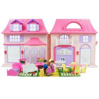 Boley Pretend Play American Doll House Toy Playset - 21-Piece Portable Dollhouse, a Perfect Toddler Girls and Kids' Toy with Family, Pets, Kitchen Accessories, Lights and Sound Doorbell and More!