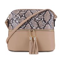 SG SUGU Lightweight Dome Crossbody Bag with Snake Skin Pattern | Tassel Zipper - BG/BR