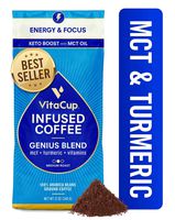 VitaCup Genius Keto Coffee Ground Bags 12oz MCT, Turmeric & Cinnamon | Energy & Focus| Smart Coffee| Paleo | Whole 30 | Vitamins B1, B5, B6, B9, B12, D3 | for Drip Coffee Brewers & French Press