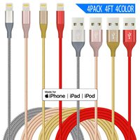 IDiSON 4Pack 4Color 4ft Apple MFi Certified iPhone Lightning Cable Braided Nylon Fast Charger Cable Compatible iPhone 11 Pro X XR XS MAX 8 Plus 7 6s 5s 5c Air iPad Mini iPod (4Color 4Pack)