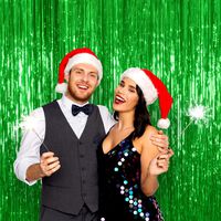 Green Foil Fringe Metallic Curtains 3 x 8 Feet Tinsel Pack of 2 Photo Booth Props for Birthday Bachelorette Wedding Engagement Baby Shower Graduation Retirement Party Decorations