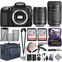 Canon EOS 90D DSLR Camera and Canon EF-S 18-135mm f/3.5-5.6 is USM + EF-S 55-250mm f/4-5.6 is STM Lens with Altura Photo Complete Accessory and Travel Bundle