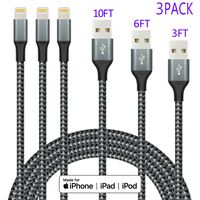 IDiSON 3Pack(10ft 6ft 3ft) Apple MFi Certified iPhone Lightning Cable Braided Nylon Fast Charger Cable Compatible iPhone 11 Xs Max XS XR X 8 Plus 7 Plus 6s 6 5s 5c iPad Air iPad Mini iPod (Black Gray)