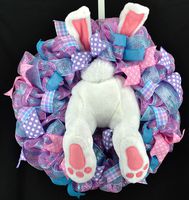 Easter Bunny Butt Summer Spring Welcome Door Wreath; Pink, Turquoise, Purple, White