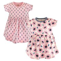 Touched by Nature Girls, Toddler, and Baby Organic Cotton Short-Sleeve Dresses, Blossoms, 2 Toddler