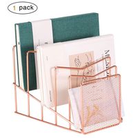 Z PLINRISE Incline File Sorter, Wire Magazine Holder Rack for Mails, Folders and Books, Desk Paper Storage Organizer for Home and Office, 5 Sections, Rose Gold