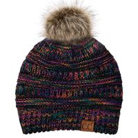 C.C Trendy Warm Chunky Soft Stretch Cable Knit Beanie Skully, Black Multi Mix w/POM