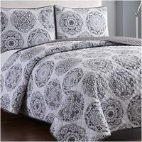 Mellanni Bedspread Coverlet Set Rosette-Gray - Comforter Bedding Cover - Oversized 3-Piece Quilt Set (Full/Queen, Rosette Gray)