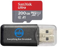 SanDisk 200GB Ultra Micro SDXC Memory Card Bundle Works with Samsung Galaxy J3 (2018), J4, J6, J8, Amp Prime 3 Phone UHS-I Class 10 (SDSQUAR-200G-GN6MN) Plus Everything But Stromboli (TM) Card Reader