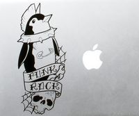 Mohawk Punk Rock Penguin with Spider Web Studded Collar and Skull MacBook Laptop Vinyl Decal Sticker Glass Hardcore Studded Spiked Collar Skull Spider Web Spiderweb Bird Birds Tattoo Design Cute Beak Winter Piercing Pierced Skeleton