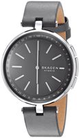 Skagen Connected Women's Signatur T-Bar Stainless Steel and Leather Hybrid Smartwatch, Color: Silver, Grey (Model: SKT1401)