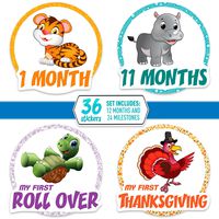 36 Pack of Baby Monthly Stickers: Includes 12 Month Stickers and 24 Milestone Stickers. Perfect for Baby Boy or Girl