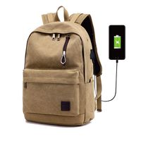 Canvas Laptop Backpack, Waterproof School Backpack with USB Charging Port for Men Women, Lightweight Anti-Theft Travel Daypack College Student Rucksack Fits up to 15.6 inch Computer (Brown)