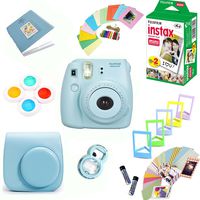 Fujifilm Instax Mini 8 Film Camera (Blue) + Instax Mini Film (20 Shots) + Protective Camera Case + Selfie Lens + Filters + Frames Photix Decorative Design Kit