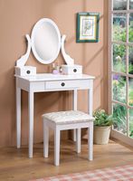 Roundhill Furniture Moniya White Wood Vanity Table and Stool Set