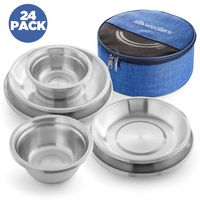 Wealers Stainless Steel Plates and Bowls Camping Set Small and Large Dinnerware for Kids, Adults, Family | Camping, Hiking, Beach, Outdoor Use | Incl. Travel Bag (Large Sizes 24-Piece Kit)