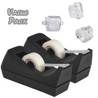 Desktop Tape Dispenser, 2-Pack, Non-Skid Base - with 3 Extra Tape Dispenser Replacement Core (Tape not Included), Perfect for Office, Home, School - Value Pack