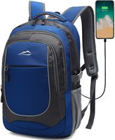 Backpack Bookbag for School Student College Business Travel with USB Charging Port Fit Laptop Up to 15.6 Inch Night Light Reflective Anti Theft (Blue)