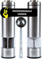 KSL Electric Salt and Pepper Grinder Set of 2 (Batteries Included) - Adjustable Powered Shakers - Automatic One Hand Mills - Stainless Steel Battery Operated Peppermill - Christmas & New Year Gift Kit