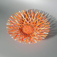 Lacy Glass Art Fruit Bowl Centerpiece in Orange and White