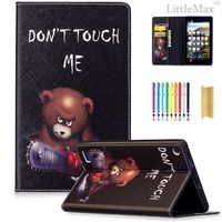 LittleMax(TM) Fire 7 Case,Colorful Leather Case Kickstand Soft Gel Protective Case with [Card Slot] for Amazon Fire 7 Inch 7th Generation (2017 Release)-01 Don't Touch Bear