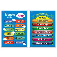 Days of The Week, Months of The Year,2 Laminated Educational Posters for Toddlers,17" X 22"