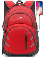 Backpack Bookbag for School College Student Laptop Travel Business with USB Charging Port Laptop Compartment Luggage Straps Anti theft Night Light Reflective (Red)