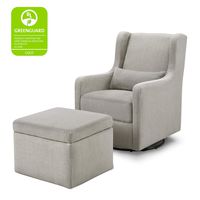 Carter's by Davinci Adrian Swivel Glider with Storage Ottoman in Grey Linen | Water Repellent and Stain Resistant Fabric