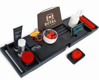 ROYAL CRAFT WOOD Luxury Bathtub Caddy Tray, One or Two Person Bath and Bed Tray, Bonus Free Soap Holder (Black Bamboo Color)