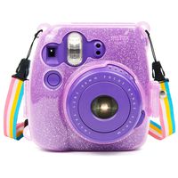 Wolven Clear Camera Case w Adjustable Rainbow Shoulder Strap Compatible With Fugifilm Instax Mini 8,Mini 8+,Mini 9 Instant Camera (Purple)