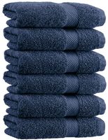 White Classic Luxury Hand Towels | Cotton Hotel spa Bathroom Towel | 16x30 | 6 Pack | Navy Blue