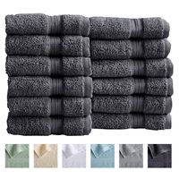 12-Pack Washcloth Set. 100% Cotton Absorbent Quick-Dry Plush Washcloth Towels. Wash Cloths for Bathrooms. Cooper Collection. (Washcloths, Dark Grey)
