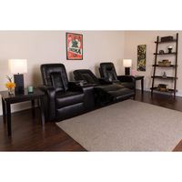 Flash Furniture Eclipse Series 3-Seat Reclining Black Leather Theater Seating Unit with Cup Holders