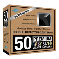 Closet Complete Baby Velvet Hangers, Premium Quality, True-Heavyweight, Virtually-UNBREAKABLE, Ultra-Thin, Space Saving No-Slip, Perfect Size for Babies 0-48 months 360° SPIN, Chrome Hooks, Black 50pc