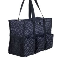 Pursetti Zip-Top Organizing Utility Tote Bag with Multiple Exterior & Interior Pockets for Working Women, Nurses, Teachers and Soccer Moms (Black Trellis_Large)
