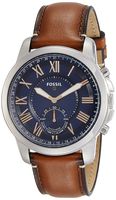 Fossil Q Men's Grant Stainless Steel and Leather Hybrid Smartwatch, Color: Silver-Tone, Brown (Model: FTW1122)