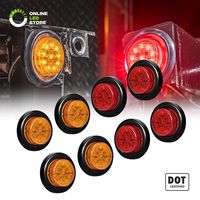8pc 2" Amber + Red Round Trailer LED Marker Lights [DOT Approved] [Reflector Lens] [Grommet] [Flush-Mount] [Waterproof IP67] Marker Lights for Trailer Truck