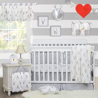 Brandream Crib Bedding Sets Woodland Baby Boy Nursery Bedding Set Arrow Deer Head Pattern White Gray Grey (11 Pieces Crib Bedding Set with Bumpers)
