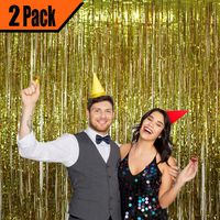 GIFTEXPRESS 2 Pack 36" X 100" Gold Metallic Foil Fringe Curtain for Wedding, Birthday Party, Halloween Decorations, Tinsel Backdrop, Photo Booth Props