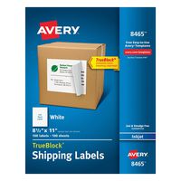 Avery Shipping Address Labels, Inkjet Printers, 100 Labels, Full Sheet Labels, Permanent Adhesive, TrueBlock (8465), White