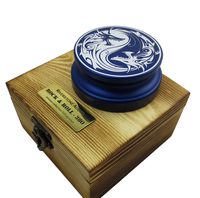 Riverstone Audio - Rock & Roll Series 380 Record Weight Turntable Stabilizer (380 g) - Anodized Aluminum - Laser Engraved Yin Yang Dragon - Color: (Sapphire Blue)