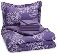 AmazonBasics 5-Piece Light-Weight Microfiber Bed-In-A-Bag Comforter Bedding Set - Twin or Twin XL, Purple Floral