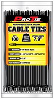 Pro Tie B7PM100 7.9-Inch Arrowhead Push Mount Cable Tie, UV Black Nylon, 100-Pack